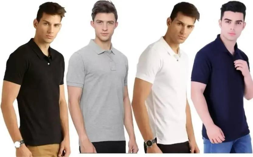 Poly Matte Assorted Solid Half Sleeves Mens Polo T-Shirt Pack Of 4